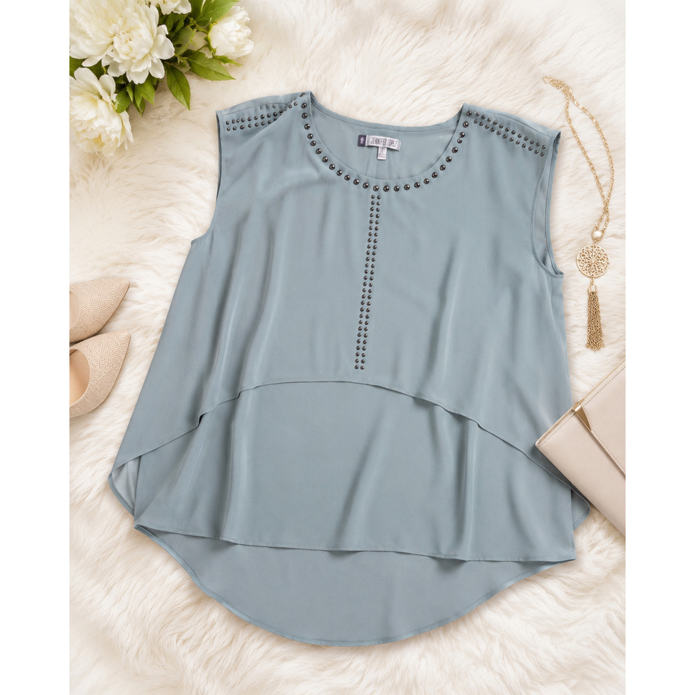 Jennifer Lopez Studded Layered Chiffon Blouse